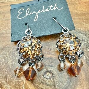 Elizabeth Y2K Gunmetal Smoky Rhinestone Dangle Earrings NOS Fairy Goth